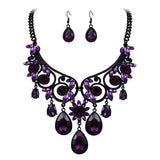 Tuliper Retro Flower Teardrop Necklace Earrings Austrian Crystal Jewelry Set