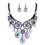 Tuliper Retro Flower Teardrop Necklace Earrings Austrian Crystal Jewelry Set