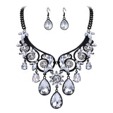 Tuliper Retro Flower Teardrop Necklace Earrings Austrian Crystal Jewelry Set