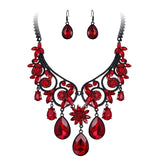 Tuliper Retro Flower Teardrop Necklace Earrings Austrian Crystal Jewelry Set