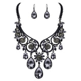 Tuliper Retro Flower Teardrop Necklace Earrings Austrian Crystal Jewelry Set