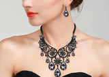 Tuliper Retro Flower Teardrop Necklace Earrings Austrian Crystal Jewelry Set