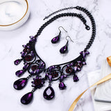 Tuliper Retro Flower Teardrop Necklace Earrings Austrian Crystal Jewelry Set