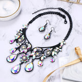 Tuliper Retro Flower Teardrop Necklace Earrings Austrian Crystal Jewelry Set