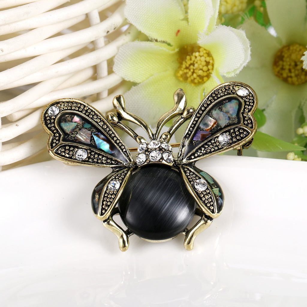 Tuliper Retro Vintage Enamel Butterfly Animal Brooch Pin Austrian Crystal Brooches