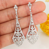 Tuliper Rhombus Leaf Art Deco Austrian Crystal Rhinestone Dangle Wedding Earrings