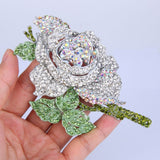 Tuliper Rose Flower Bud Brooch Pin Austrian Crystal Rhinestone Big Brooch