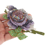 Tuliper Rose Flower Bud Brooch Pin Austrian Crystal Rhinestone Big Brooch