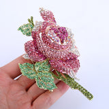 Tuliper Rose Flower Bud Brooch Pin Austrian Crystal Rhinestone Big Brooch