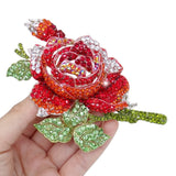 Tuliper Rose Flower Bud Brooch Pin Austrian Crystal Rhinestone Big Brooch