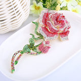 Tuliper Rose Flower Bud Brooch Pin Pink Austrian Crystal Rhinestone Brooch