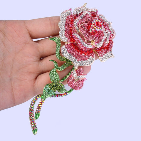 Tuliper Rose Flower Bud Brooch Pin Pink Austrian Crystal Rhinestone Brooch