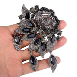 Tuliper Rose Flower Leaf Pendant Charm Austrian Crystal Rhinestone Bouquet  Brooch