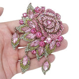 Tuliper Rose Flower Leaf Pendant Charm Austrian Crystal Rhinestone Bouquet  Brooch