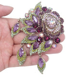 Tuliper Rose Flower Leaf Pendant Charm Austrian Crystal Rhinestone Bouquet  Brooch