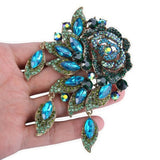 Tuliper Rose Flower Leaf Pendant Charm Austrian Crystal Rhinestone Bouquet  Brooch