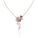 Tuliper Rose Gold Tone Bling Pink Flamingo Pendant Austrian Crystal Rhinestone Animal Necklace