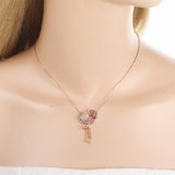 Tuliper Rose Gold Tone Bling Pink Flamingo Pendant Austrian Crystal Rhinestone Animal Necklace