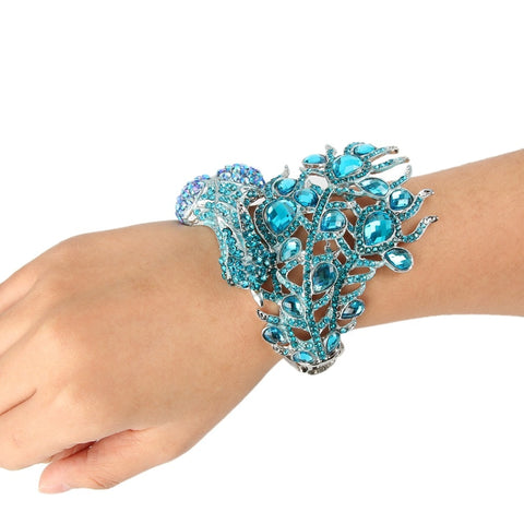 Tuliper Royal Phoenix Animal Bracelet Bangle Blue Austrian Crystal Rhinestone Bangle Cuff