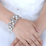 Tuliper Silver Plated Simulated Pearl Bridal Bangle Clear Austrian Crystal Bracelet