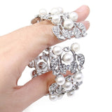 Tuliper Silver Plated Simulated Pearl Bridal Bangle Clear Austrian Crystal Bracelet