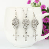 Tuliper Skull Bone Skeleton Pendant Necklace Earrings Austrian Crystal Jewelry Set