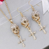 Tuliper Skull Bone Skeleton Pendant Necklace Earrings Austrian Crystal Jewelry Set