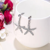 Tuliper Starfish Sea Star Austrian Crystal Rhinestone Dangle Earrings