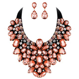 Tuliper Teardrop Costume Statement Necklace Earrings Austrian Crystal Rhinestone Fabric Jewelry Set