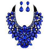 Tuliper Teardrop Costume Statement Necklace Earrings Austrian Crystal Rhinestone Fabric Jewelry Set