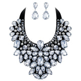 Tuliper Teardrop Costume Statement Necklace Earrings Austrian Crystal Rhinestone Fabric Jewelry Set