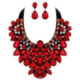 Tuliper Teardrop Costume Statement Necklace Earrings Austrian Crystal Rhinestone Fabric Jewelry Set