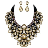 Tuliper Teardrop Costume Statement Necklace Earrings Austrian Crystal Rhinestone Fabric Jewelry Set