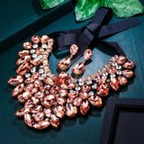 Tuliper Teardrop Costume Statement Necklace Earrings Austrian Crystal Rhinestone Fabric Jewelry Set