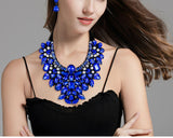 Tuliper Teardrop Costume Statement Necklace Earrings Austrian Crystal Rhinestone Fabric Jewelry Set