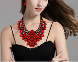 Tuliper Teardrop Costume Statement Necklace Earrings Austrian Crystal Rhinestone Fabric Jewelry Set