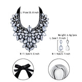 Tuliper Teardrop Costume Statement Necklace Earrings Austrian Crystal Rhinestone Fabric Jewelry Set