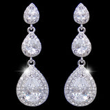 Tuliper Teardrop Cubic Zircon Bridal Earrings Austrian Crystal Dangle Earrings