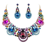 Tuliper Vase Teardrop Austrian Crystal Rhinestone Wedding Necklace Earrings Set