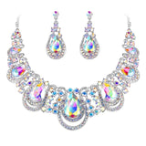 Tuliper Vase Teardrop Austrian Crystal Rhinestone Wedding Necklace Earrings Set