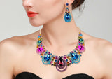 Tuliper Vase Teardrop Austrian Crystal Rhinestone Wedding Necklace Earrings Set