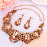 Tuliper Vase Teardrop Austrian Crystal Rhinestone Wedding Necklace Earrings Set