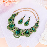 Tuliper Vase Teardrop Austrian Crystal Rhinestone Wedding Necklace Earrings Set