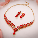 Tuliper Water Drop Bridal Jewelry Set Austrian Crystal Rhinestone Wedding Necklace Earrings Set