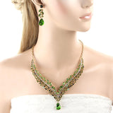 Tuliper Water Drop Bridal Jewelry Set Austrian Crystal Rhinestone Wedding Necklace Earrings Set