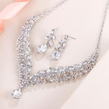 Tuliper Water Drop Bridal Jewelry Set Austrian Crystal Rhinestone Wedding Necklace Earrings Set