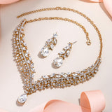 Tuliper Water Drop Bridal Jewelry Set Austrian Crystal Rhinestone Wedding Necklace Earrings Set