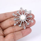 Tuliper Winter Snowflake Bridal Brooch Pin Pendant Flower Copper Zircon Pearl Brooch