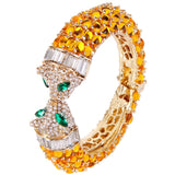 Tuliper Yellow Gold Panther Leopard Kiss Bracelet Bangle Austrian Crystal Animal Bracelet