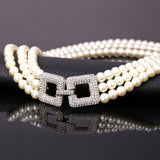 U7 White Pearl Necklace Multi Layers Luxury Simulated Pearl Wedding Jewelry